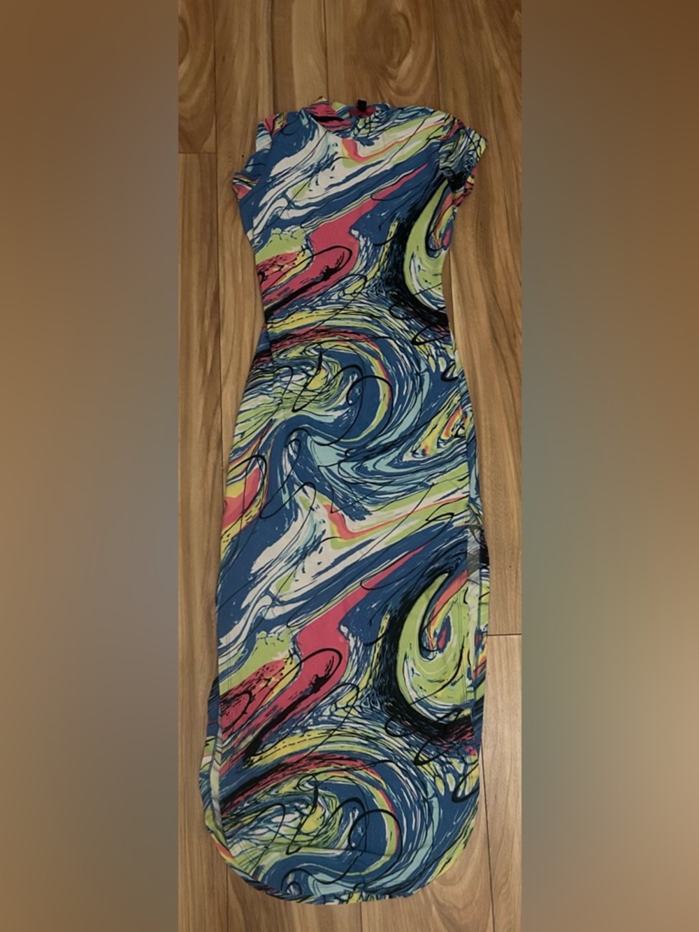Printed Maxi Dress with Side Slit in Multicolor
